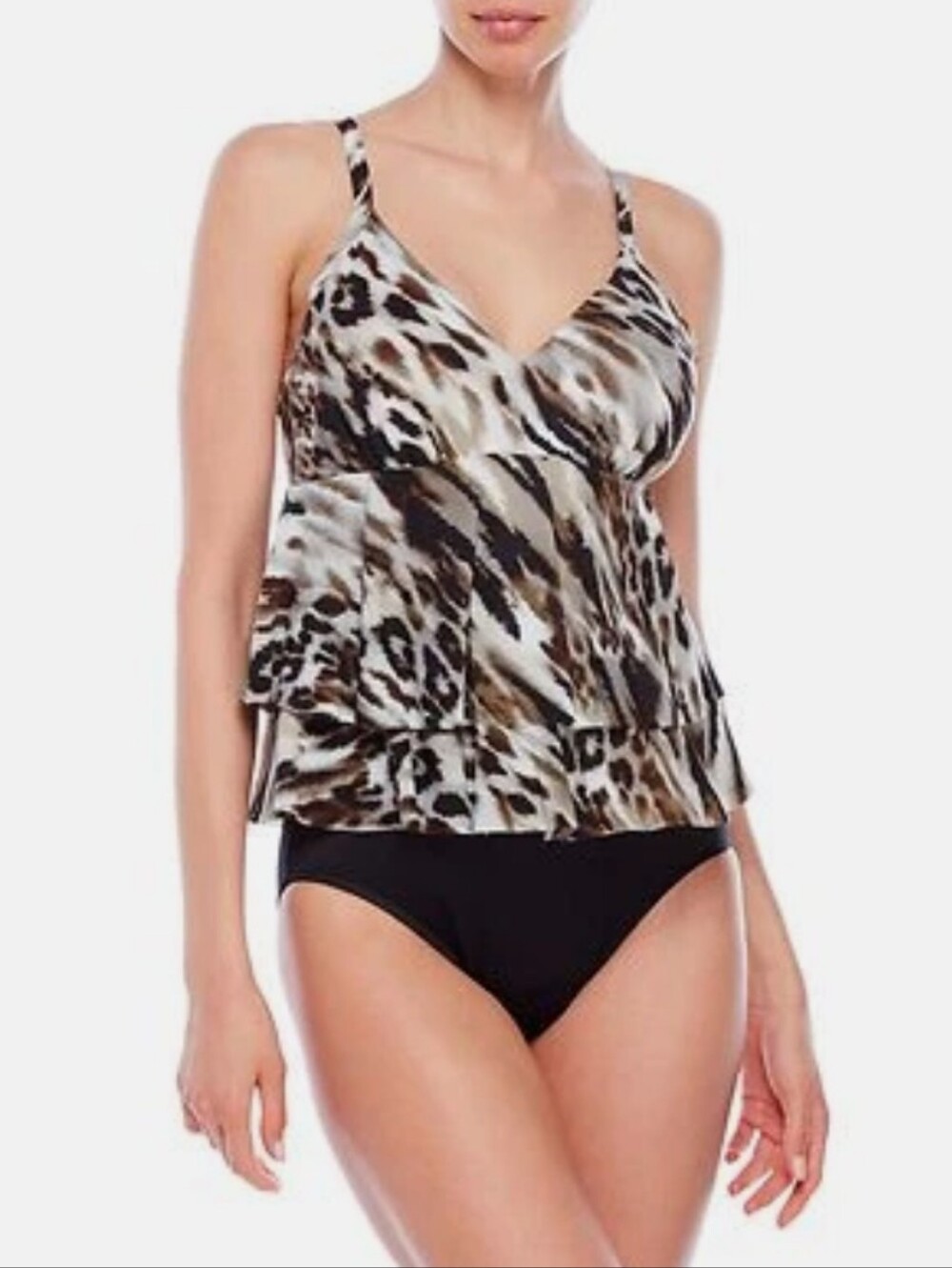 Magicsuit By Miraclesuit One Piece Swimsuit Animal Print Ruffle Grey Brown 10